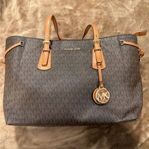 Michael Kors Brown MK Logo Tote with Tan Leather Trim